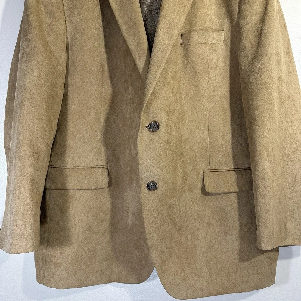Chaps Men's 46R Sport Coat Tan Paisley Lined Blazer Faux‎ Suede 70s Retro